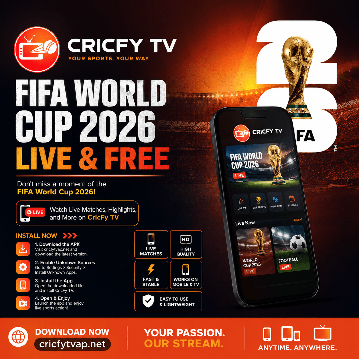 Watch FIFA World Cup 2026 on Android with CricFy TV